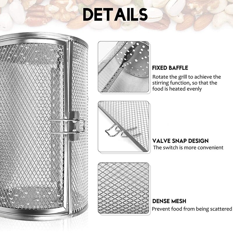 Stainless Steel Grill Roaster Drum Oven Basket Bakeware Oven Roast Baking Rotary Nuts Basket BBQ Grill Cooking Tool