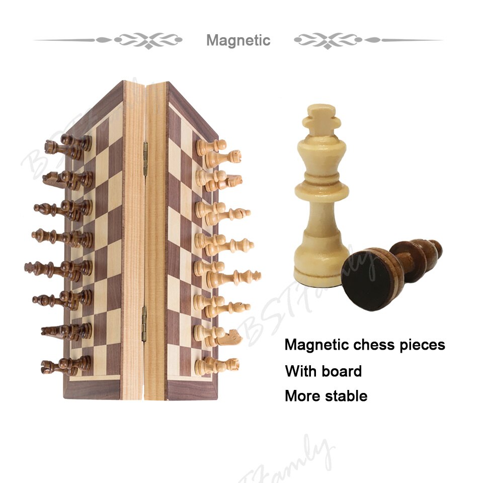 BSTFAMLY Wooden Chess Set International Chess Game Folding Chessboard with Chessman Magnetic Chess Pieces I14