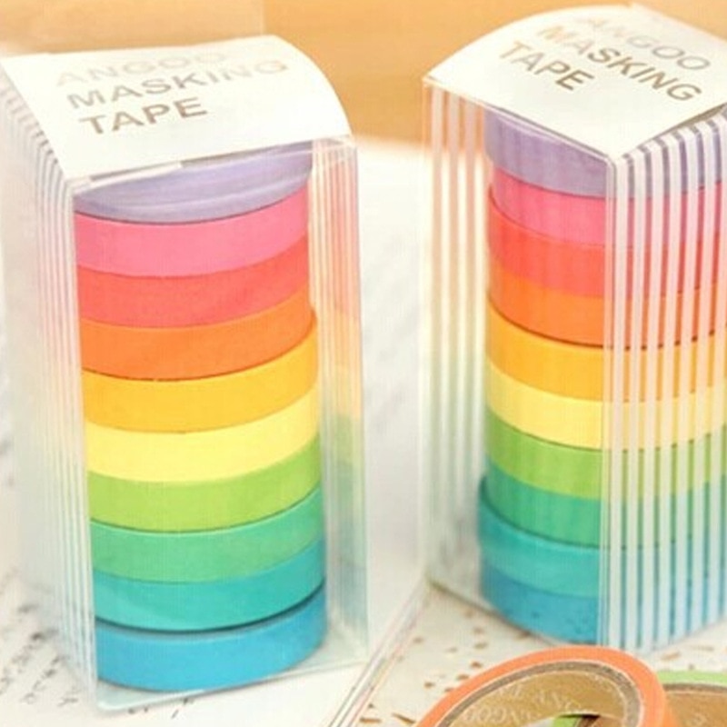 10 Stks/partij Kleur Set Box Plakband DIY Scrapbooking Sticker Fotoalbum Tape Label Afplakband Pure Kleur Regenboog Washi Tape
