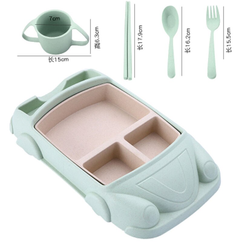 5 pcs/lot dessin animé mignon carré voiture Train avion bébé alimentation ensemble nourriture fruits plat plaque épaisse vaisselle Table plats pour enfants: Green Car Set
