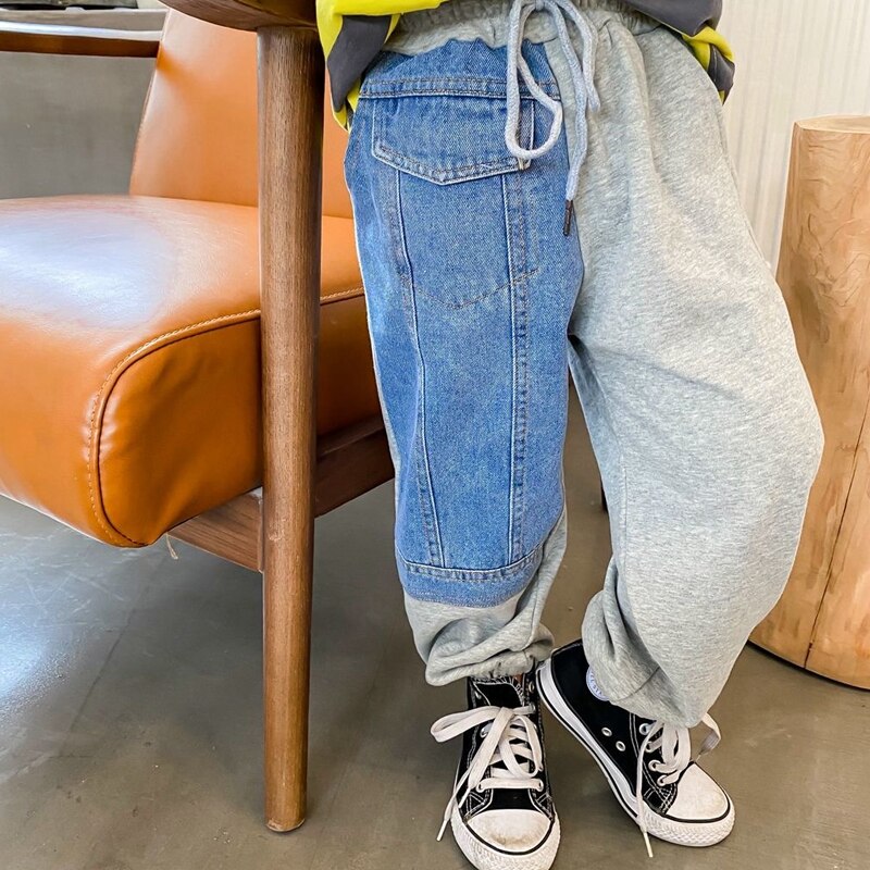 EACHIN Boys Pants Jeans Patchwork Trend Sport Casual Pants Spring Autumn Teeage Children's Sweatpants Baby Kids Trousers