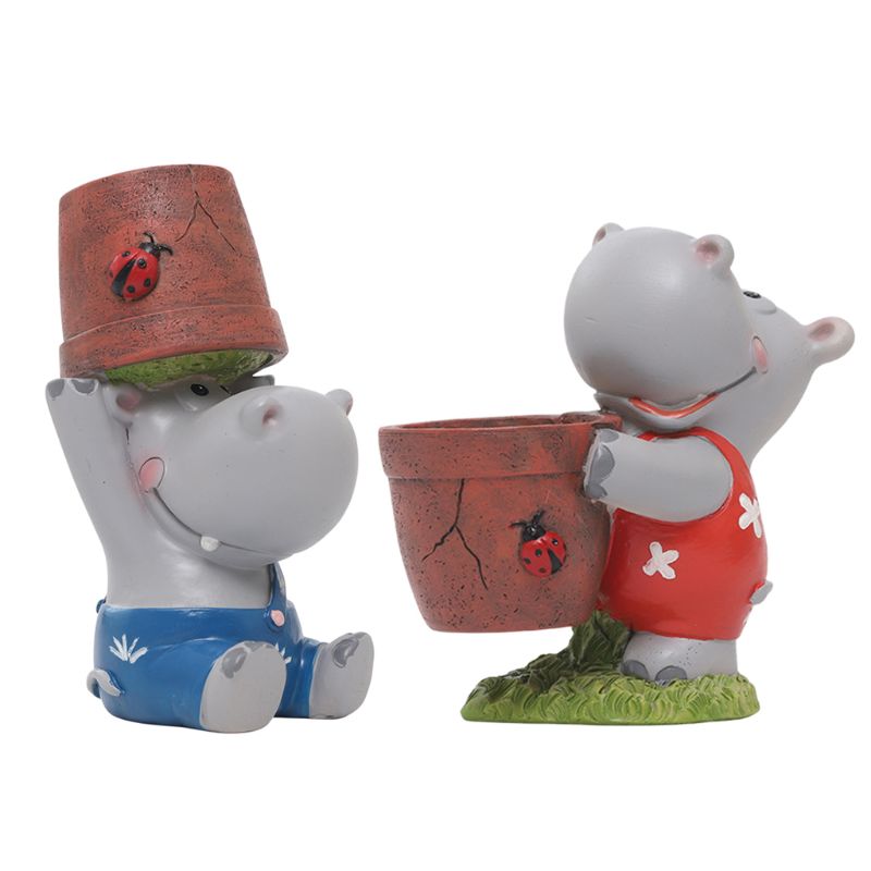 Pot de fleur en résine dessin animé Hippo, récipient charnu pour plantes, artisanat de bureau P31E