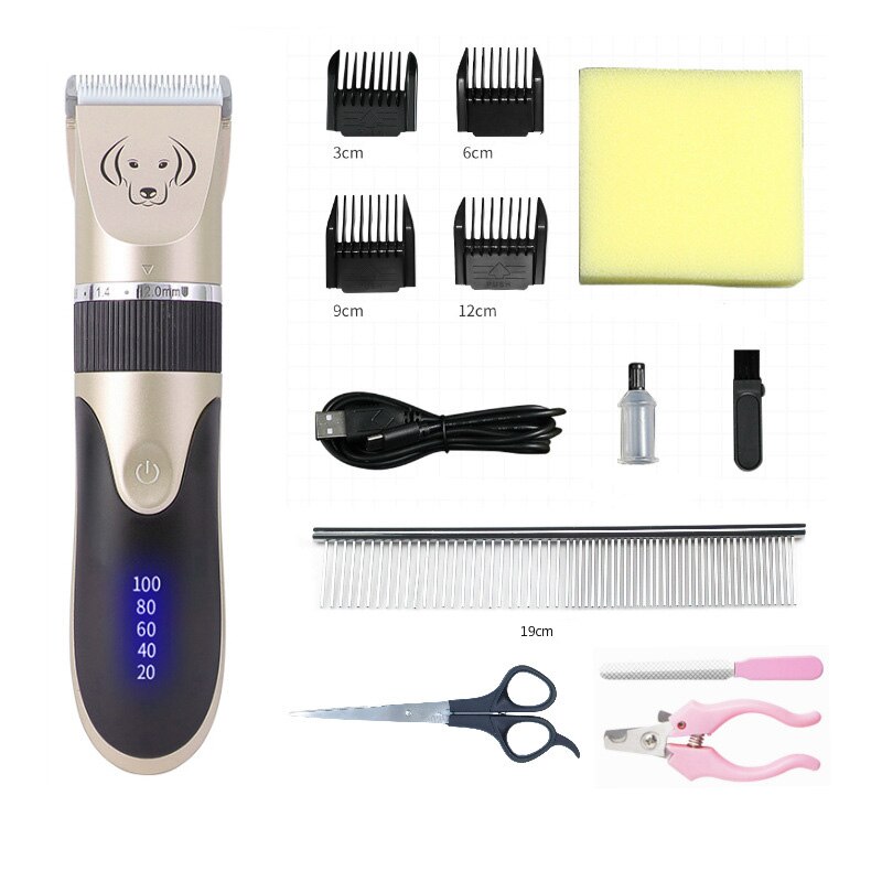 Pet Cat Hair Clippers Grooming USB Rechargeable Low-Noise Electric haircut Trimmer Shaver Set for Animal kit: Gray-B