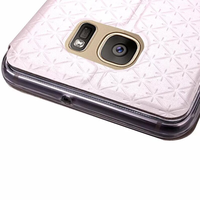 Cover Phone Case For Samsung Galaxy s7 edge SM G9350 Flip PU Leather tpu Shell S7 G9300 Rhombus Holster Bag Window Stand