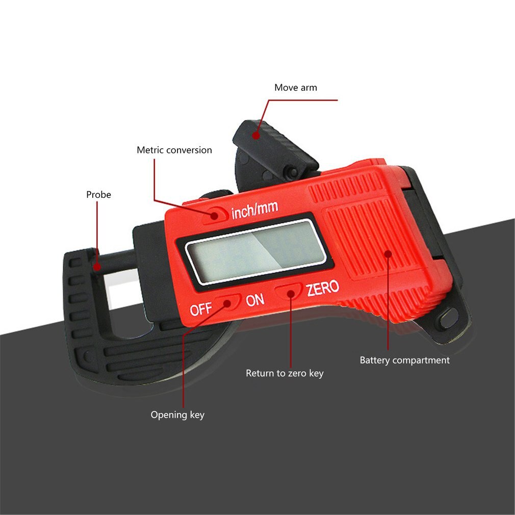 0-12.7mm Caliper Carbon Fiber Composites Digital Thickness Caliper Micrometer Gauge Blue/Red Measurement Tool