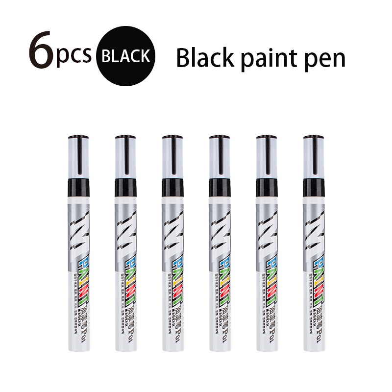 Color Waterproof Paint Marker Glass Plastic Ceramic Wood Metal Paper Car Paint Scratch Repair Pen Graffiti Tires Do Not Fade: 6 black pens