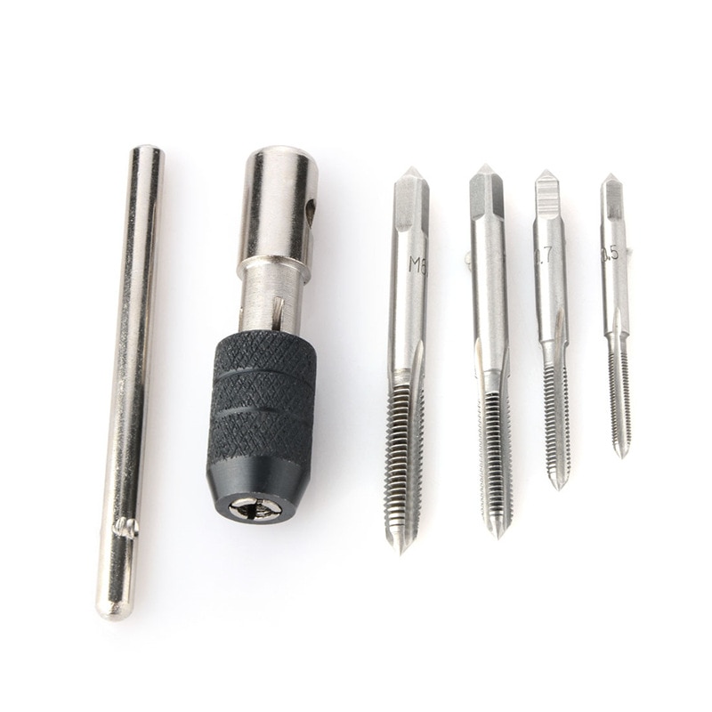 5pcs/Set T Type Machine Hand Screw Thread Taps Reamer M3/M4/M5/M6 Tap Set With Twist Drill Bits And Wrench