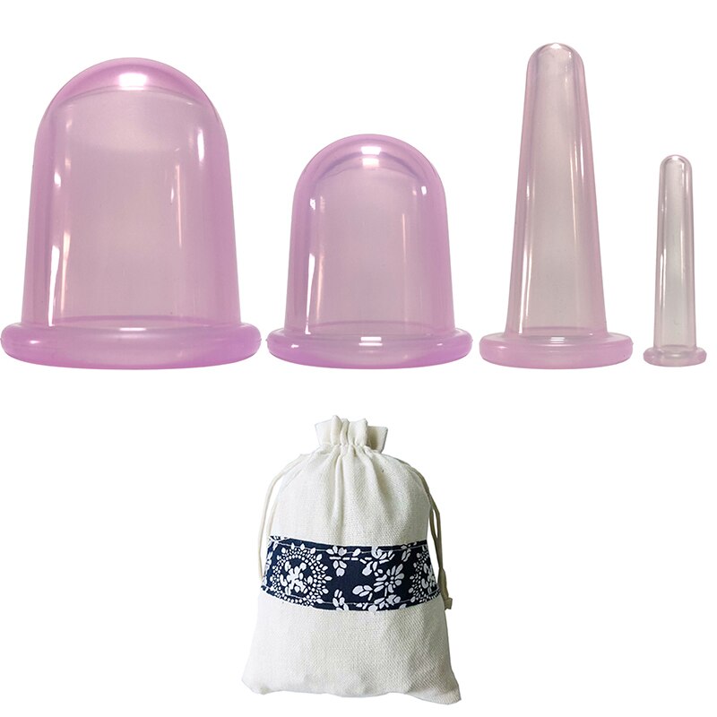 4Pcs Pot Siliconen Vacuüm Cupping Blikjes Voor Massage Ventouse Anti Cellulite Zuignappen Gezicht Lichaam Pijn Massage Masajeador: 4PCS Purple with bag
