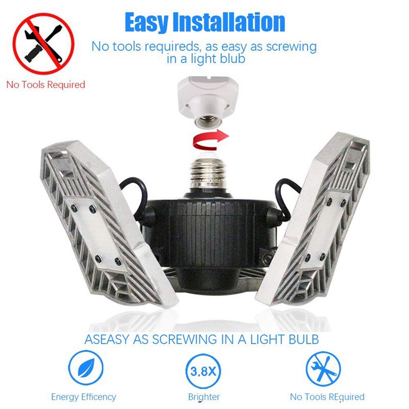 Led Garage Light 60W Deformable Warehouse Lamp Super Bright Ceiling Light Industrial Lighting Workshop Lamp E26