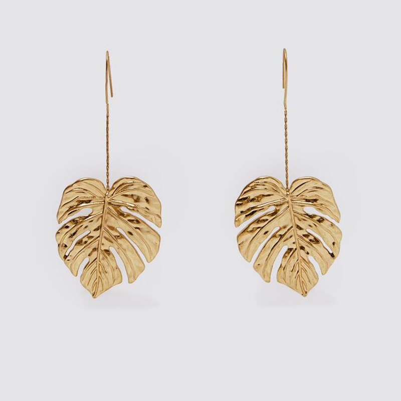 Za Oorbellen Eenvoudige Goud Zilver Kleur Metal Leaf Oorbellen Voor Vrouwen Bohemian Grote Dangle Earring Verklaring Sieraden
