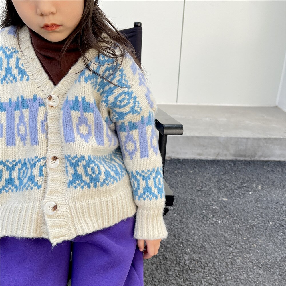 Meisjes Herfst Winter Truien Truien Kids Stijl Losse Jacquard Weave Vesten Jassen 2-7Y: 5T
