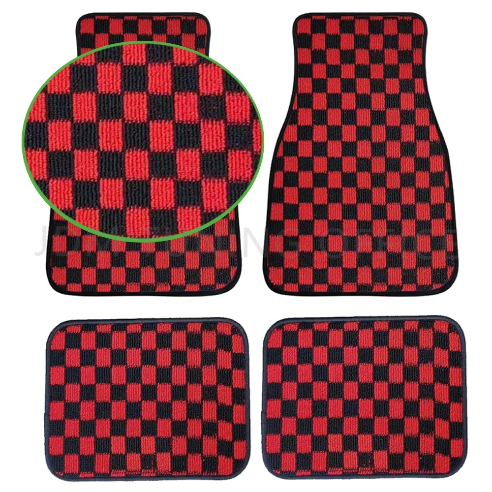 4PCS Carpet Floor Mat Dadu Dice Car Floor Mat Accessories Classical Anti-Slip Checkered Print Floor Foot Pad Mats