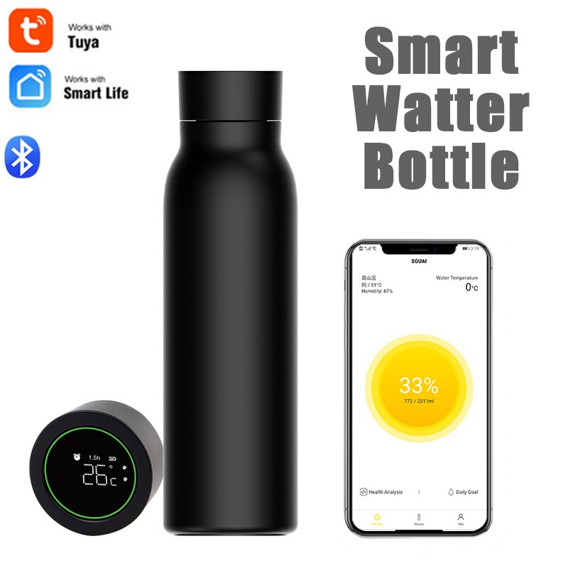 TUYA Smart Water Bottle 24-hour Insulation Cup Drinking Water Monitoring Timing Reminder High-End LCD Thermos Cups: Default Title