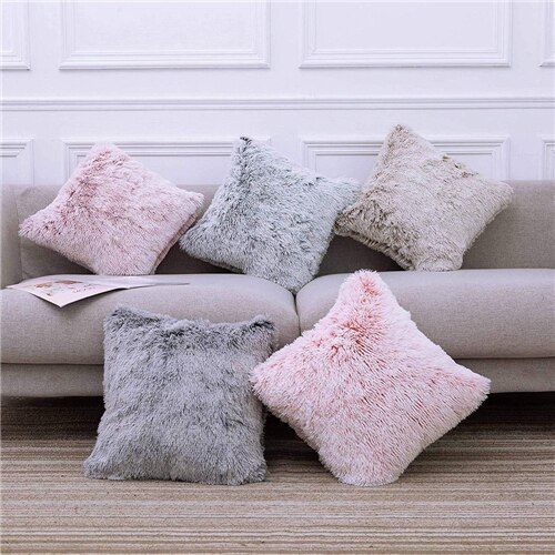 Fourrure artificielle housse de coussin poilu Faux plaine en peluche moelleux doux housse de coussin oreiller couleur unie cas maison canapé décor 45x45cm