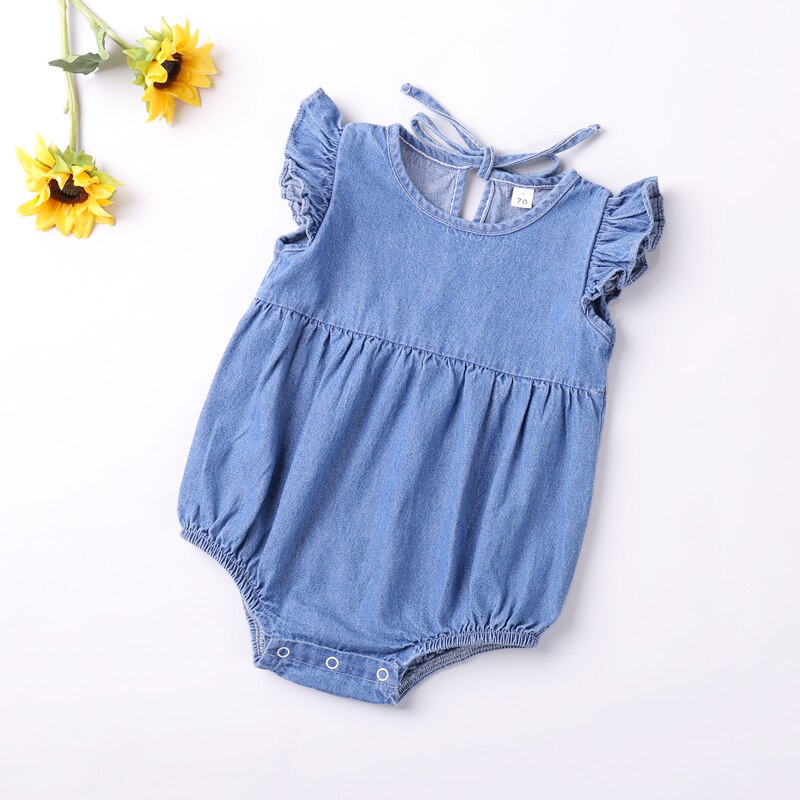Bebé mameluco nueva Ronda cuello vuelo Body de manga verano bebé Infante niña niño Denim mono ropa de bebé 0-24M