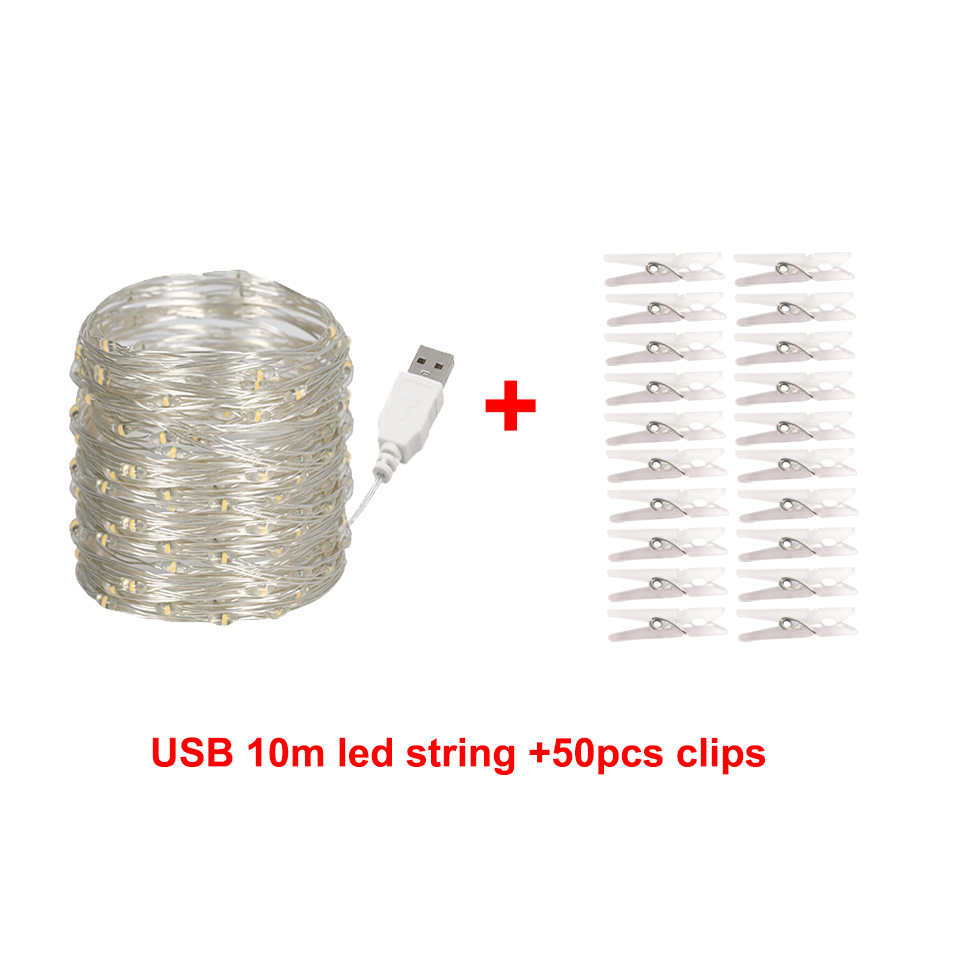 LED-Lichterkette, Foto-Clip, Lichterkette, 10 m, USB, batteriebetrieben, Weihnachtsbaum-Girlande, Dekoration, Hochzeit, 2025, Neujahrsdekoration: YELLOW / Y
