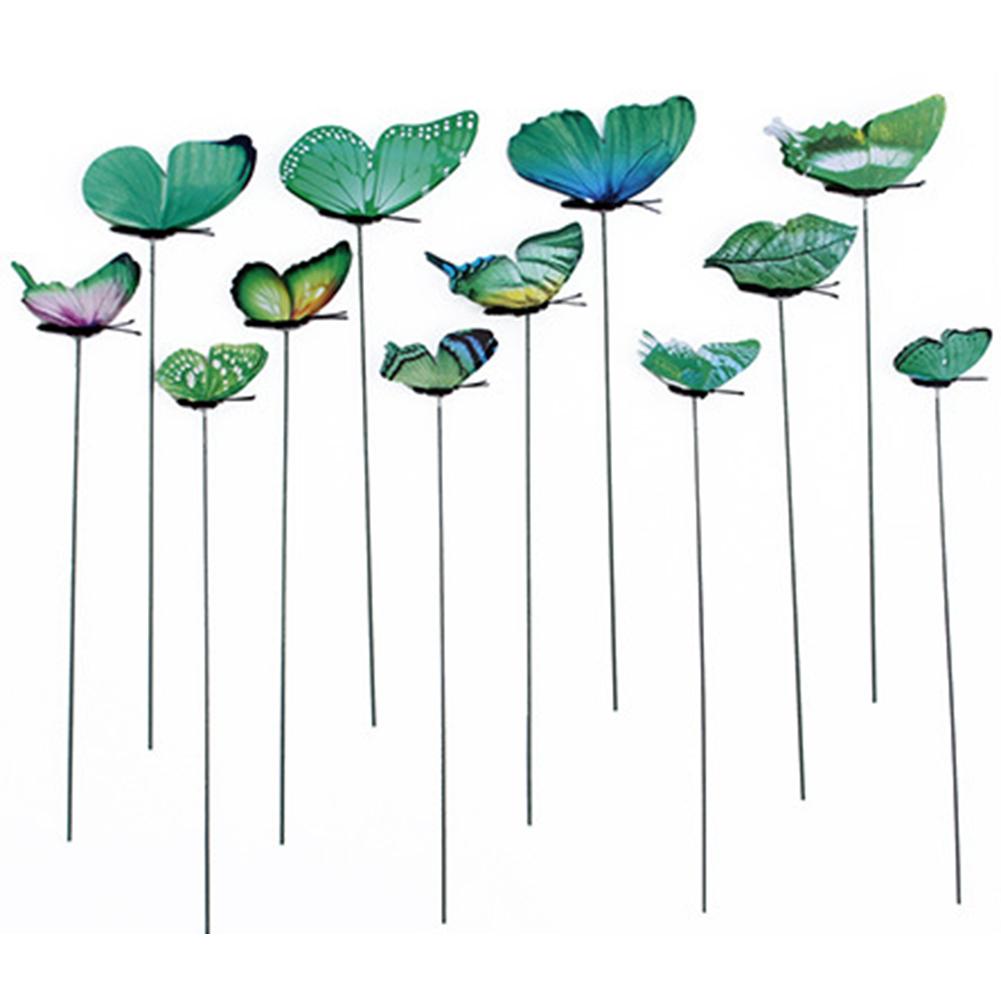 Grøn plante dekoration 12 stk simulation sommerfugle stang urtepotte vase havearbejde bonsai grøn plante dekoration #eo