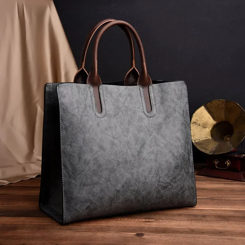 Vintage Olie Huid Lederen Grote Casual Tote Vrouwen Tassen Vrouwen Handtassen Schouder Crossbody Tas Messenger Bags sac: GRAY