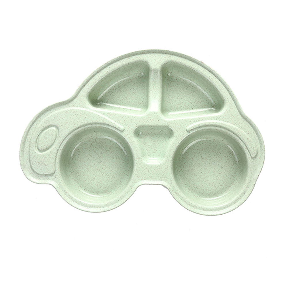 1pcs heat insulation Lunch Tools cute Cartoon Car Shape Wheat Straw Feeding Dish Plate Baby Tableware: Green