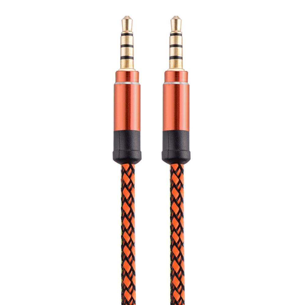 1.5m nylon jack lydkabel 3.5 mm til 3.5mm aux kabel hann til hann kabel gullplugg bil aux ledning til iphone 7 til samsung til bil: Oransje