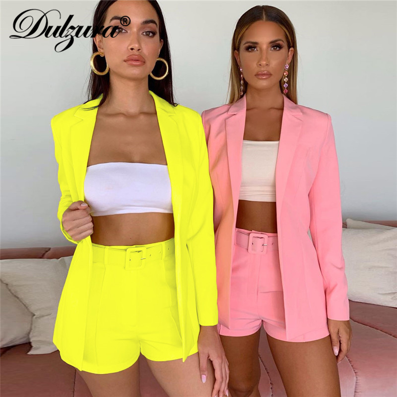 Dulzura autumn winter women blazer/shorts set two piece set office suit plus size outfits jacket casual wide leg co ord set