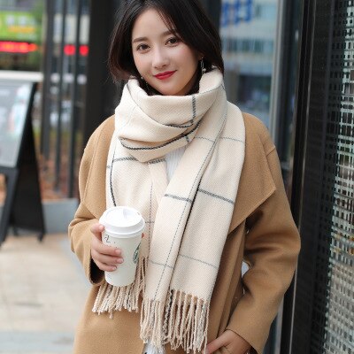 Strikket efterår vinter kvindelig koreansk varmt tørklæde kvinder piger sød kvast tørklæde uld flash tørklæde vildt sjal: Beige