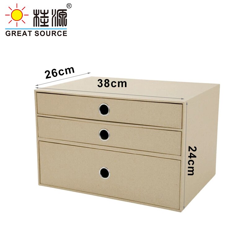 3 Lagen Kast Cardboads Bureau Top Organizer Home Storage 3 Laden Kast Beige Faux Linnen Natrual Hout Papier (2 Stuks)