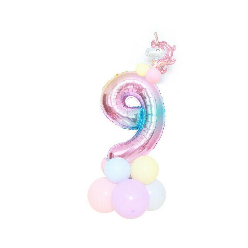 32'' Giant Number Foil Latex Balloon Rainbow Happy Birthday Kids Favor Unicorn Party Decor Gender Reveal Baby Shower Girl: 9