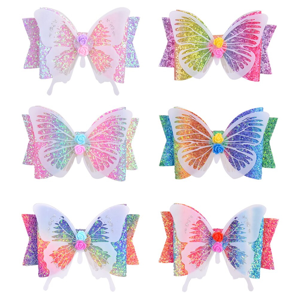 Horquillas de mariposa para niñas de 3,5 pulgadas, pinza del pelo de lazos brillantes, horquillas para de baile, pasador para niñas, accesorios para el cabello