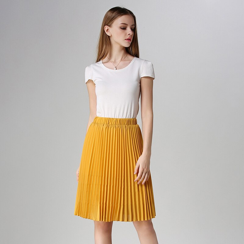 Surmiitro, Falda plisada de gasa para verano, para mujer, , Midi, largo hasta la rodilla, unicolor, 2 capas, cintura alta, falda de corte a para escuela y sol para mujer