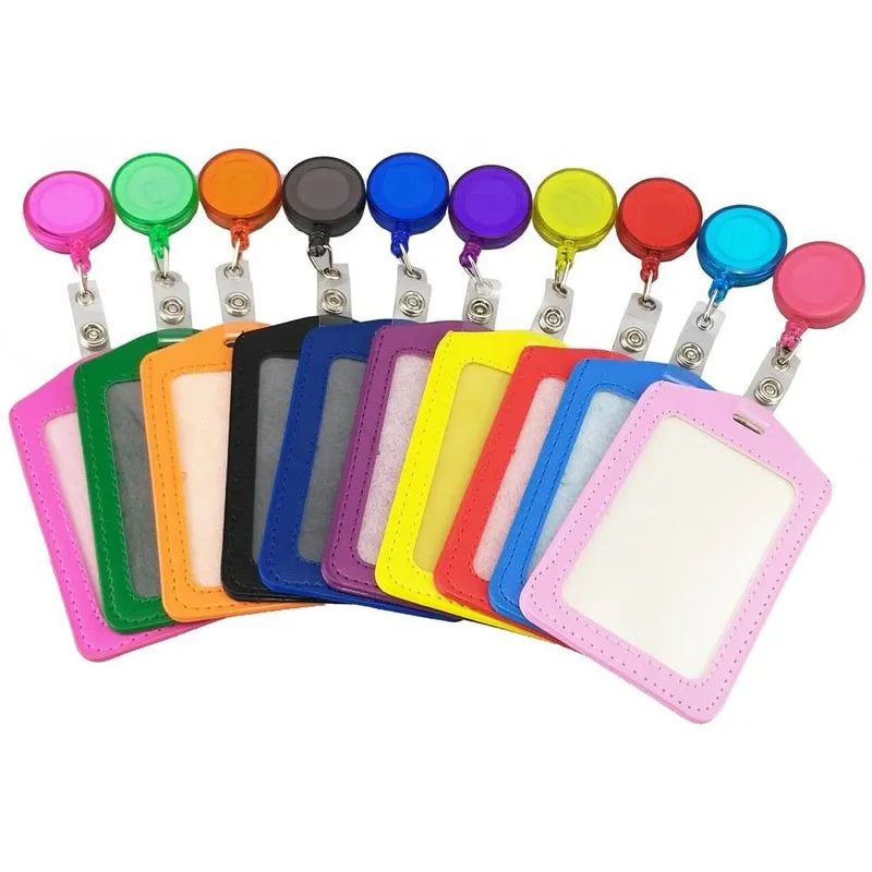 1 Set PU ID Staff Employee's Card Holder with Retractable Badge Reel Students Old People Bus Card Sleeve Pass Access Card Cover