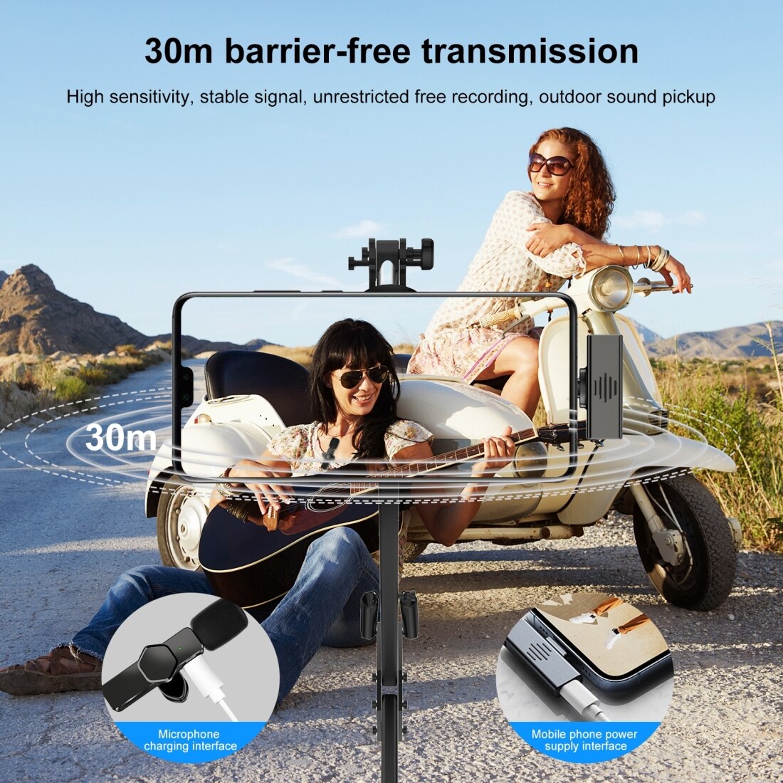 Wireless Lavalier Microphone Portable Audio Video Recording Mic for Iphone Android Live Gaming Mobile Phone Vlogging