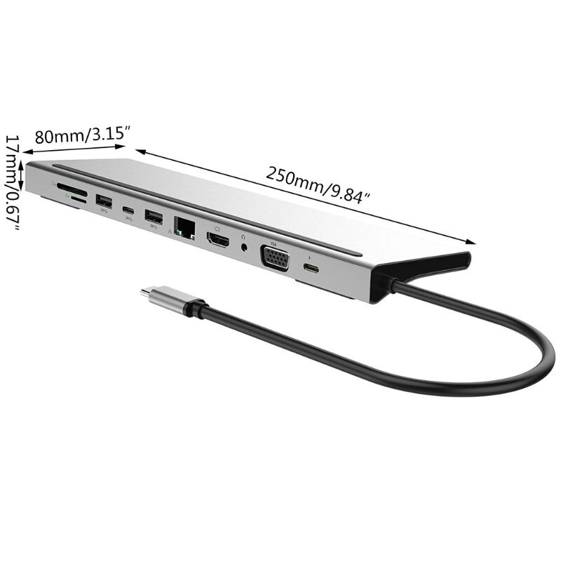 11 em 1 usb c hub typec a 4k hdmi vga 3.5mm a-udio USB-C rj45 tf/leitor de cartão sd y5lc