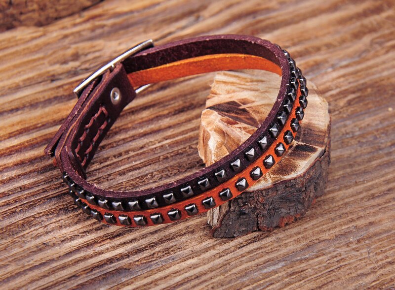 G553 Brown Rock Cool Chic Studded Single Wrap Leather Bracelet Wristband