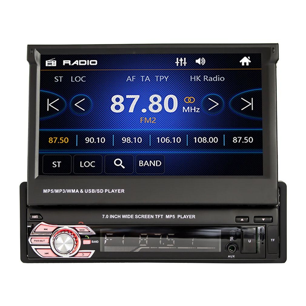 Radio MP5 inalámbrica para coche, dispositivo automático de pantalla táctil retráctil, estéreo con control remoto infrarrojo, compatible con tarjeta TF