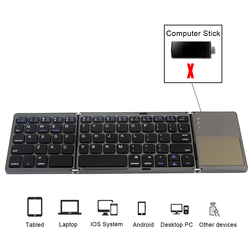 CHYI Bluetooth Keyboard Mini Wireless Keyboard Foldable Office Gaming Tablet Keypad with Touch Mouse For Laptop PC Gamer