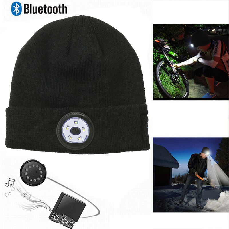 5.0 Bluetooth Gebreide Muts Outdoor Night Running Cap Night Vissen Led Lamp Verlichting Bluetooth Cap Jongen Meisje Bluetooth Kleine Hoed