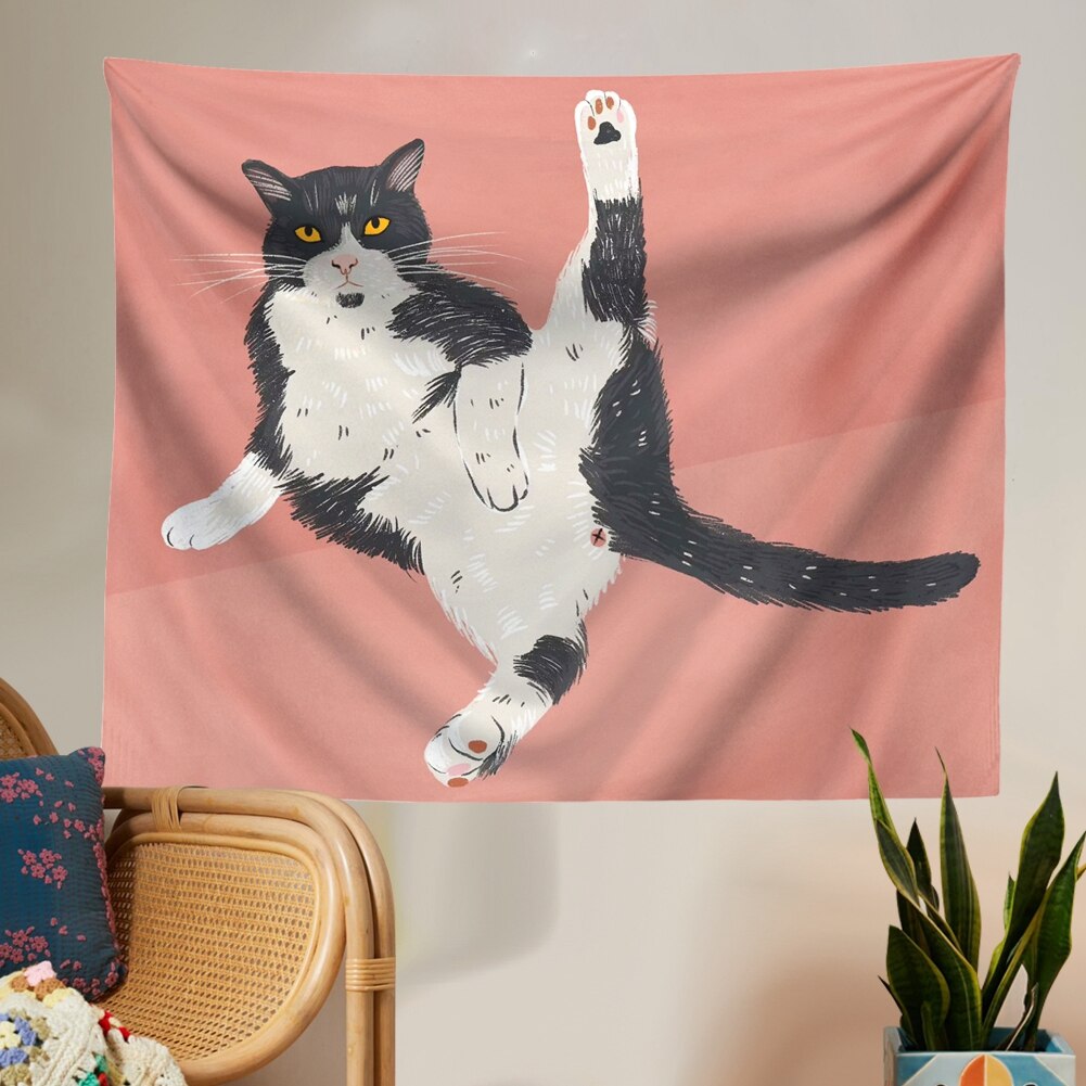 Niedlicher katzen-wandteppich, rosa wandteppich, mädchenzimmer, studentenwohnheim, wanddekoration, wohnzimmer, schlafzimmer, heimdekoration