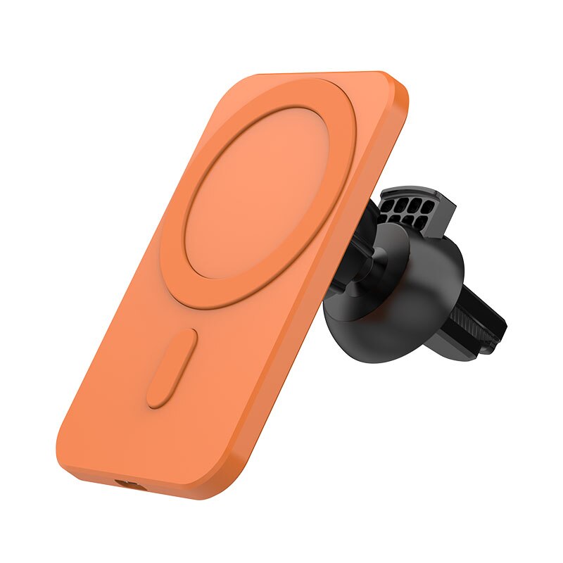 Magnetic Wireless Car Charger Mount For iPhone 12 Pro Max Mini for Magsafing 15W Fast Charging Air Vent Phone Holder Stand: Orange