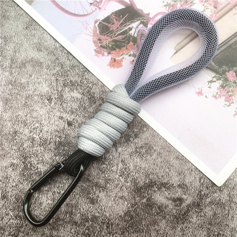 Lanyard Leuchtstoff Farbe Phone Strap Mesh Landyard für Taschen Geflochtene Streifen Keycord Hängen Hosen Zubehör Keychain: black gray