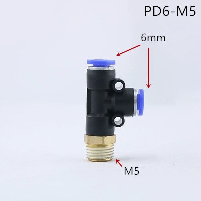 Pd pneumatisk kobling 4mm-12mm slangerør t form t-luftkobling 1/4 " 1/8 " 3/8 " 1/2 " bspt utvendig gjenge 3 -veis rørkobling: Pd6-m5