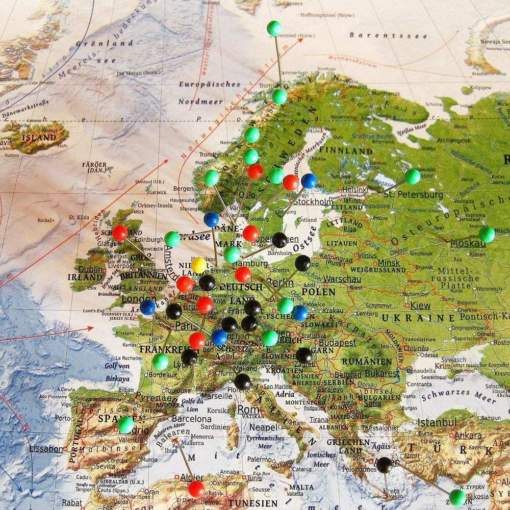 1000 Pieces 1/8 inch Map Push Pins Map Tacks with Plastic Round Heads and Steel Needle Points 10 Colors (Each Color 100 PCS)