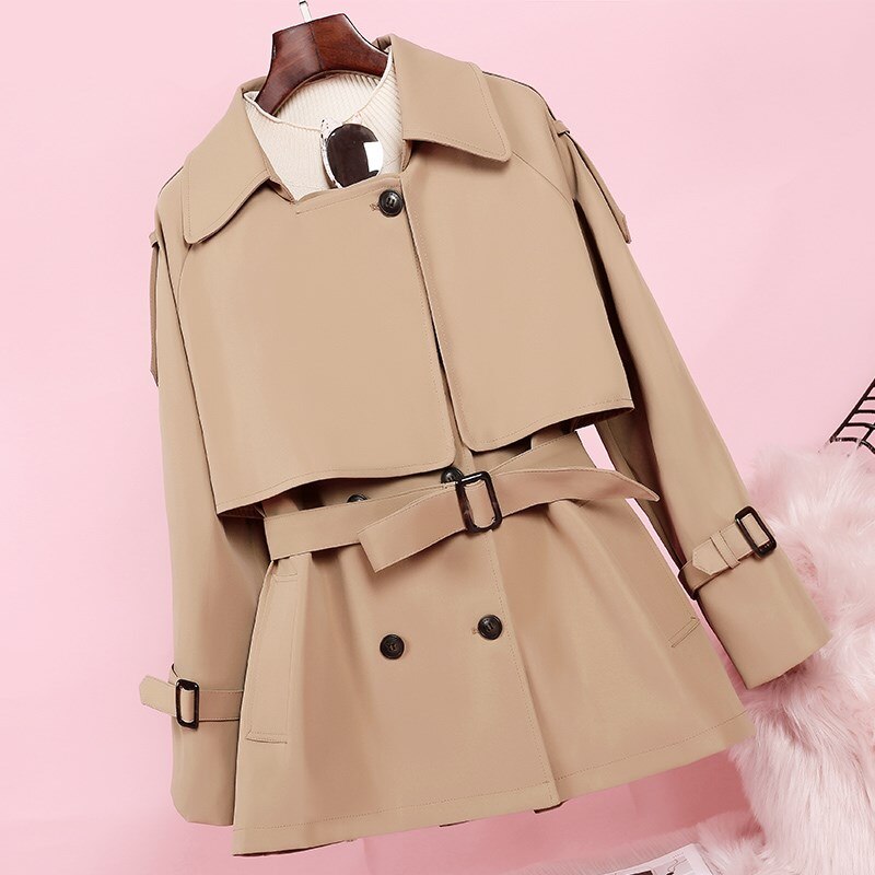 Aelegantmis kvinnor lång trenchcoat höst vinter vintage skärp dubbelknäppt khaki trench ytterkläder slim kontorsrock: Kaki / S