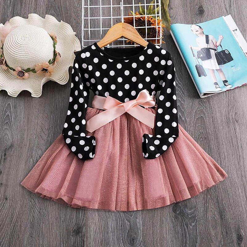 3-8T Lange Mouwen Jurk Meisjes Prinses Baby Meisje Kleding Zoete Tutu Party Jurken Kerst Meisje Kleding