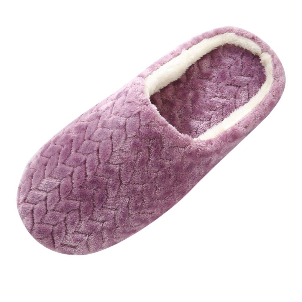 Accueil femmes Jacquard pantoufles intérieur chambre à coucher antidérapant pantoufle hiver coton chaussures doux peluche zapatos de mujer FN55: VIOLET / 37