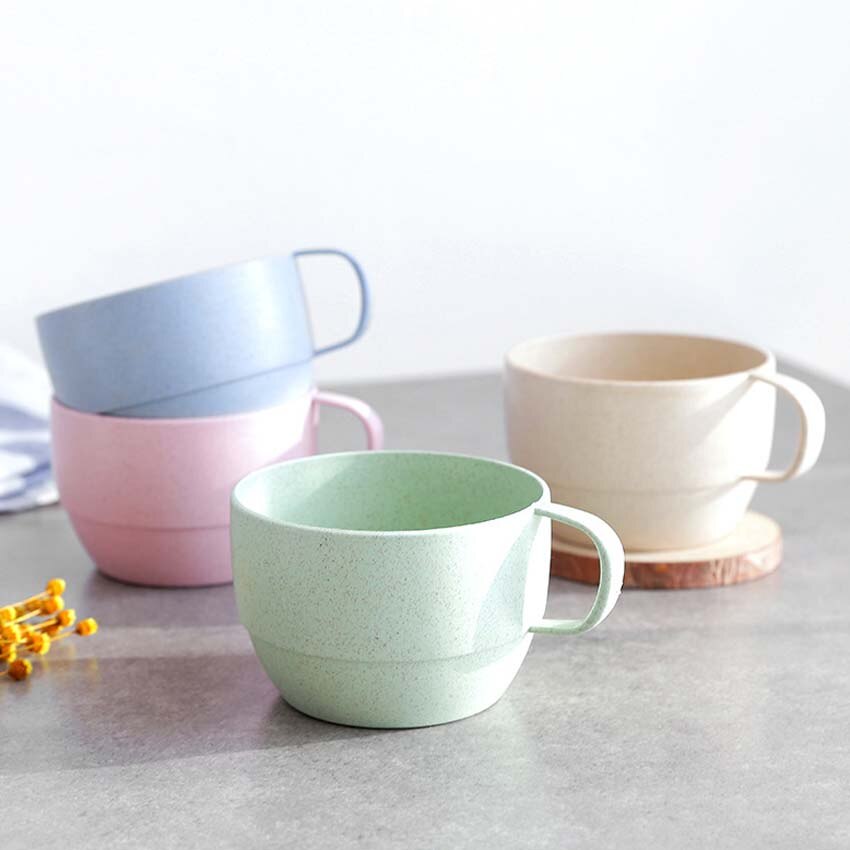 4PCS Eco-friendly Candy Color Wheat Straw Cup Coffee Milk Breakfast Cup Cute Porcelain Tea Cugs 250ml Novetly