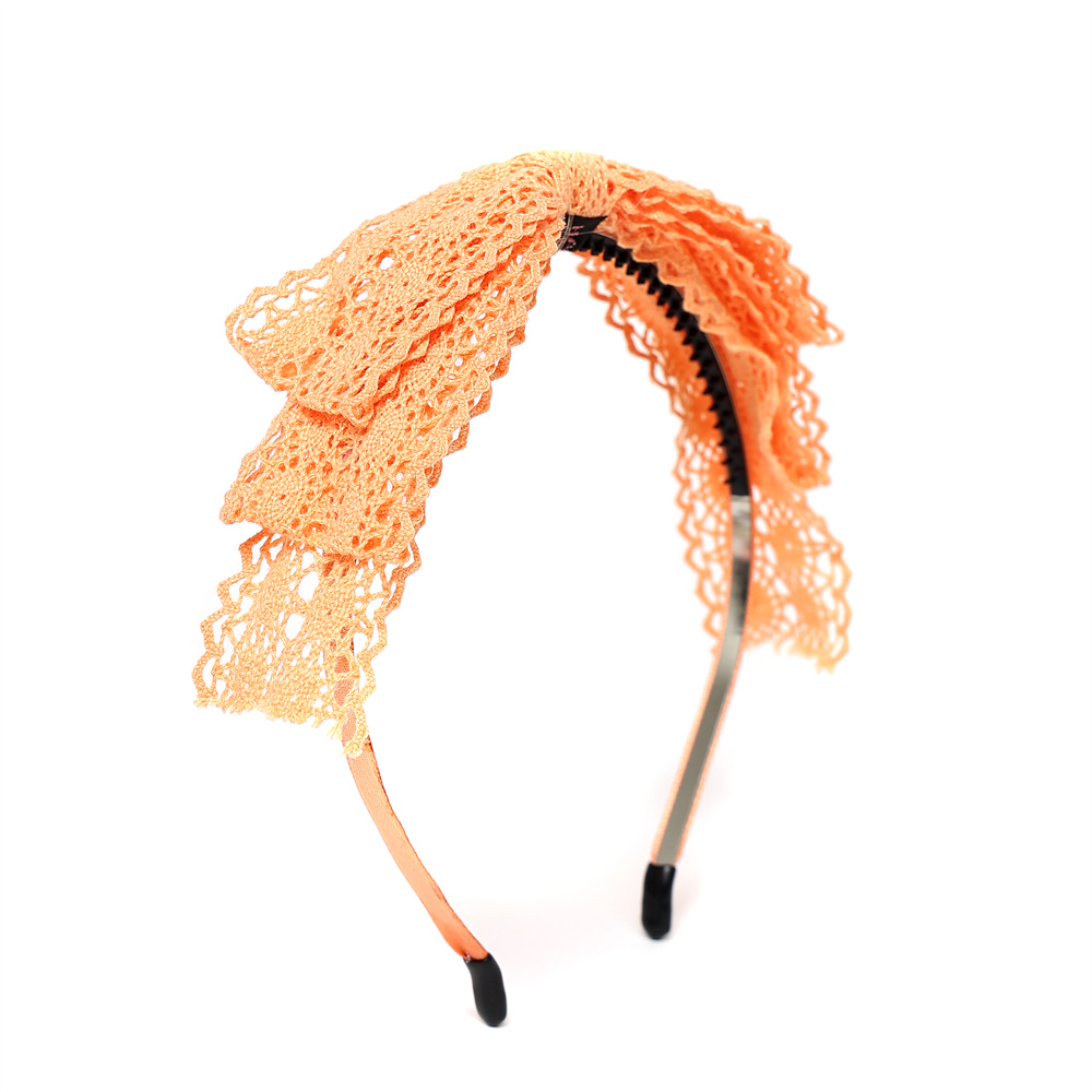 Hårbånd i bomuldsblonder, farverigt, elegant hårsløjfe, hårtilbehør, hårpandebånd med krøllet hår: Elfenben