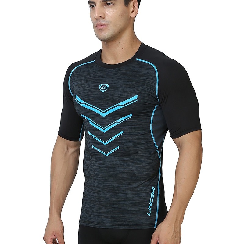 Mænds sort kompression gym fitness løb t-shirts slanke toppe tees kører kortærmet hurtig tør fit sportstøj
