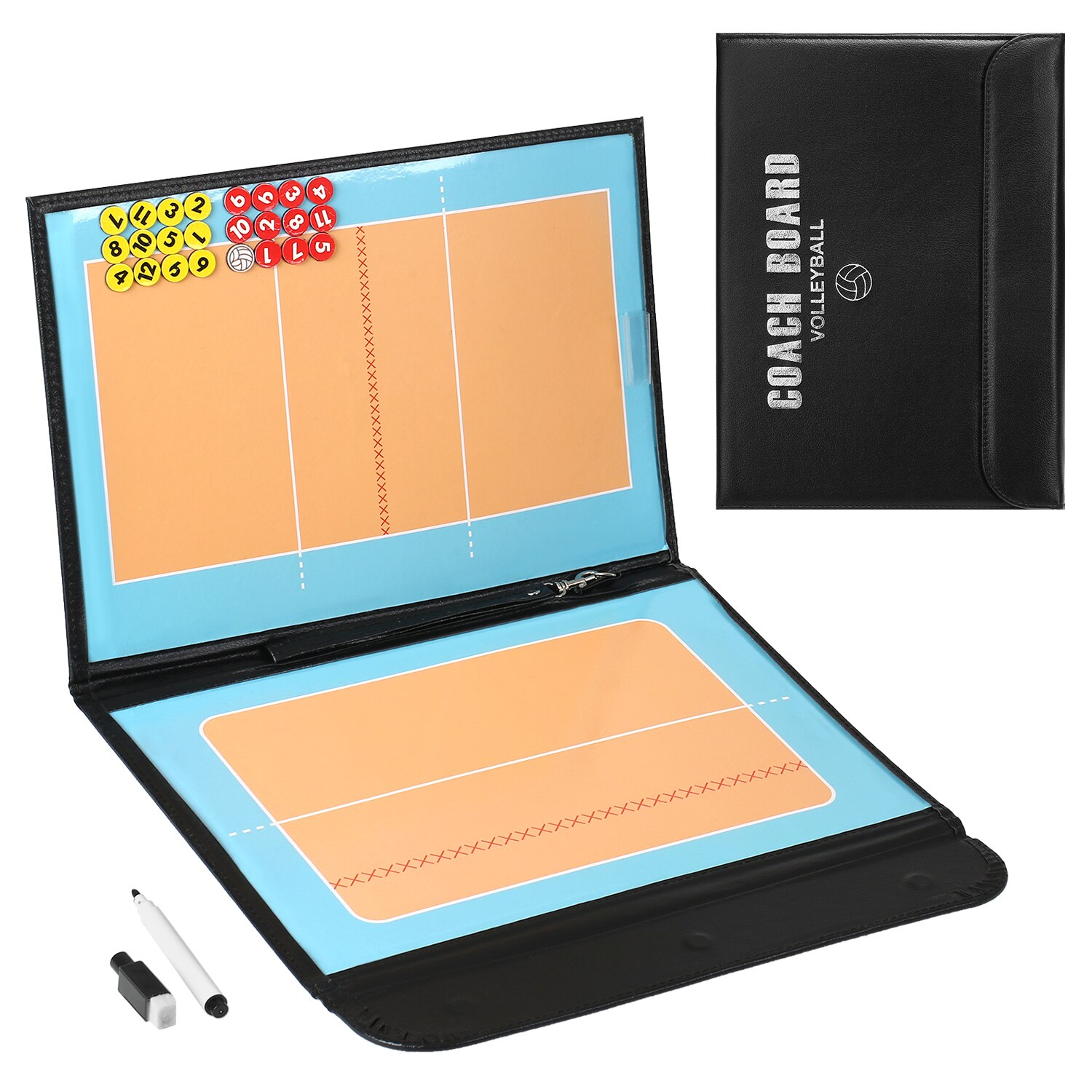 Foldable Volleyball Magnetic Tactic Board Coaching Strategy Board with Marker Pieces and 2-in-1 Pen Volleyball Equipment