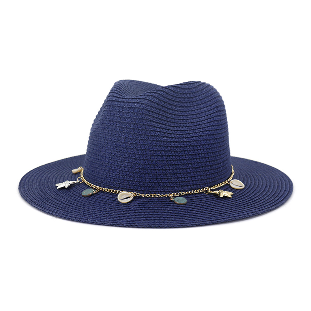 HOAREE-chapeau de Panama blanc pour femmes, chapeau d'été en paille à large bord pour femmes, HatsTravel, Style britannique, flambant neuf: navy